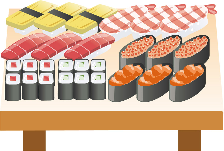 食べ物・寿司 サーモンのお寿司のかわいいフリーイラストフタバのフリーイラスト