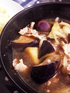 なす豚肉ねぎ！つけ汁うどん