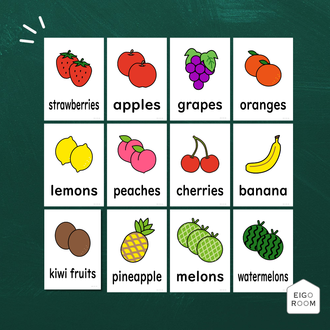 絵カード 『Let's try!１・２』完全対応◎ Fruit Flashcards 果物ピクチャーカード 複数形１２pages