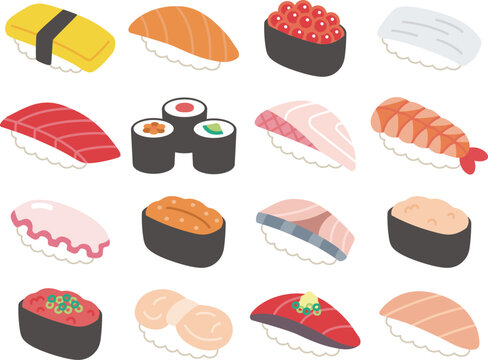 握り寿司のアイコン 線画カラー のイラストセットイラストセンター有料素材販売