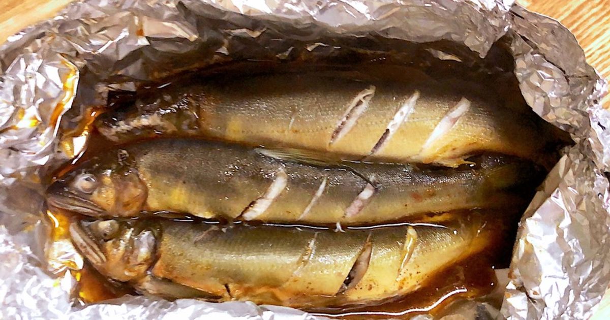 鮎の登り串！からのグリルで塩焼き