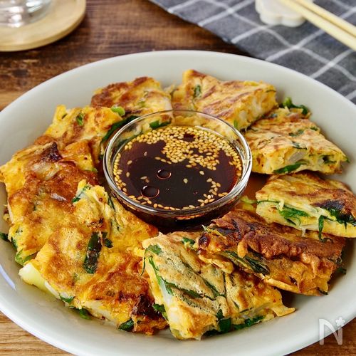 海鮮とニラの菌活キムチチヂミ