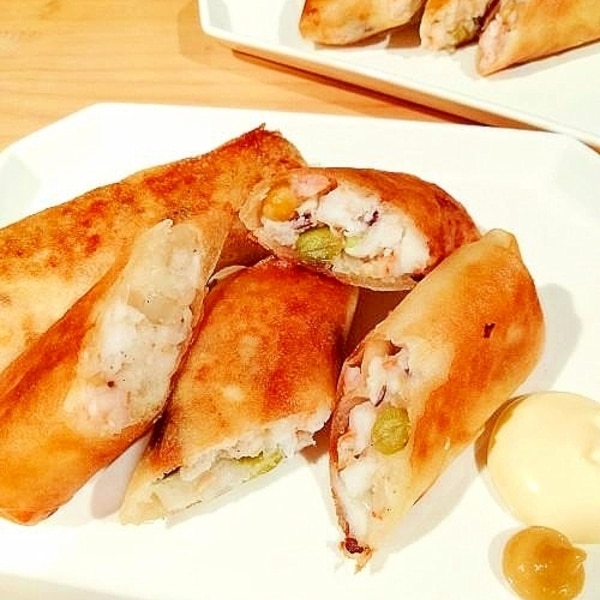 激うまエビや枝豆とはんぺんチーズの春巻き