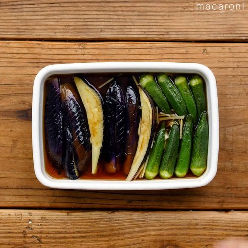 秋なすと厚揚げとオクラの焼き浸し