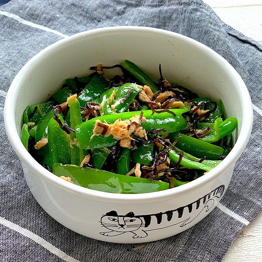 レンジで簡単 ピーマンとツナの塩昆布サラダ