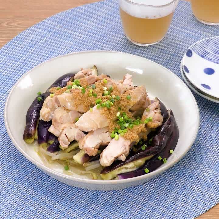 ～レンジで簡単～丸なすと豚ひき肉のはさみ蒸し
