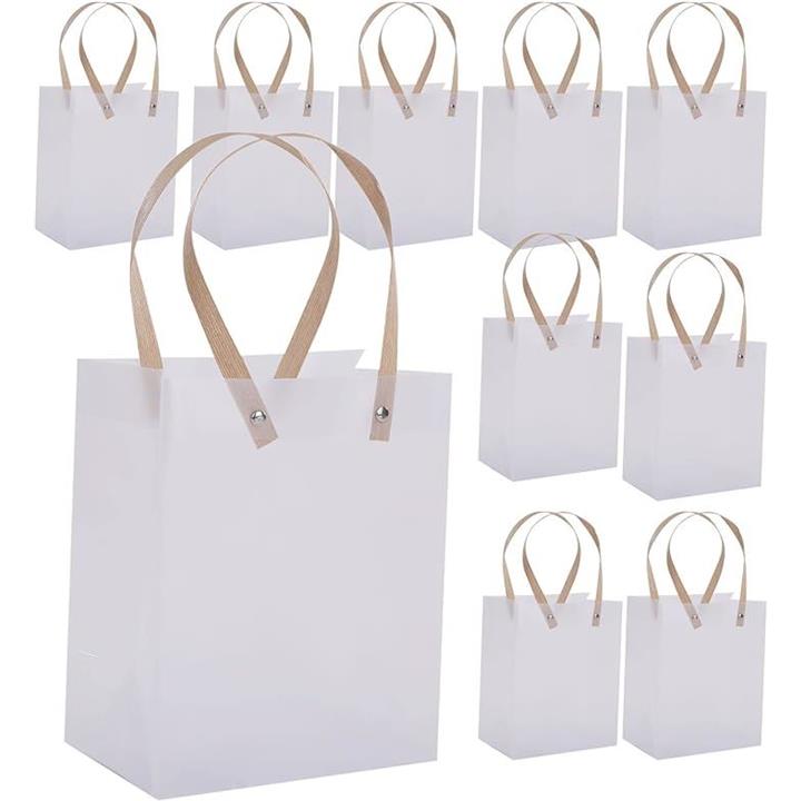 ギフトバッグ 10 100枚 ラッピング クラフト 大きいサイズ 紙袋 手提げ リボン プレゼント包装 横型 シンプル おしゃれ バ クリアーギフト バッグ 10枚セット 21cmx17cmx11cm ラッピング プレゼント用 半透明 手提げ シンプル