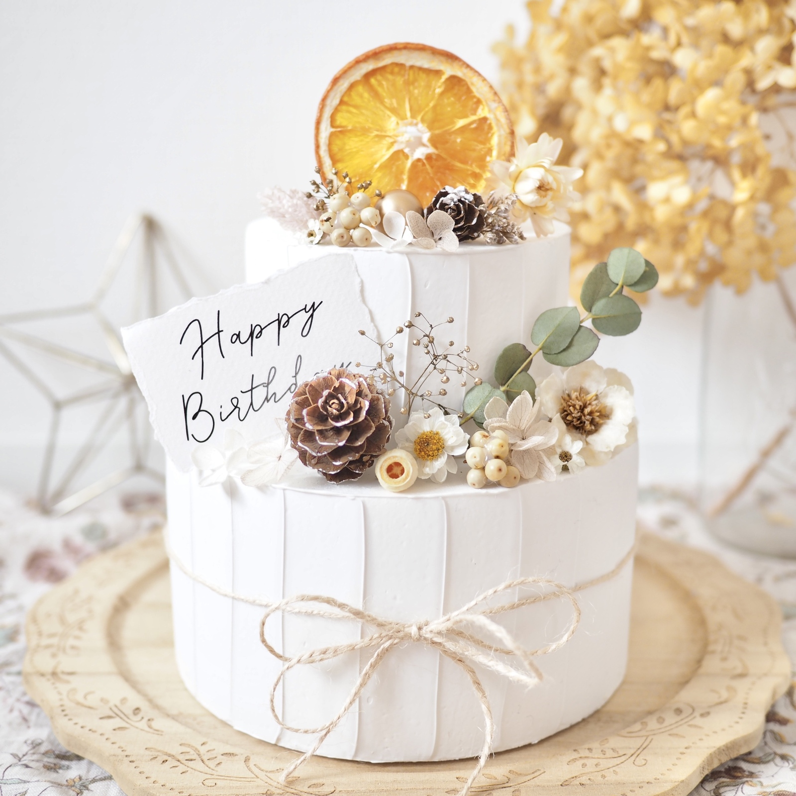 名入れ無料 オレンジとドライブーケのクレイケーキ♡バースデープレート付