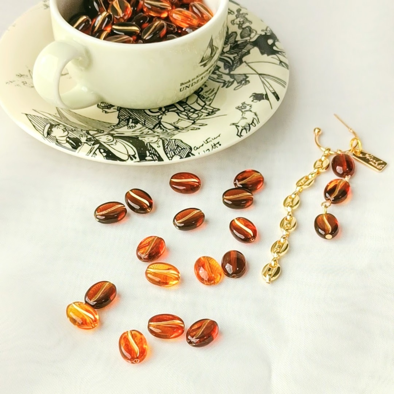 コーヒー豆のアクセサリー ”ラテ ビーズ＆メノウ” - Coffee Beans Accessory 