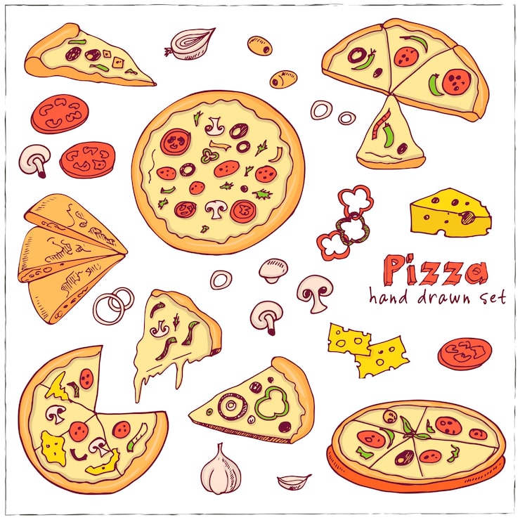 丸いピザイラストのフリー素材イラストイメージ