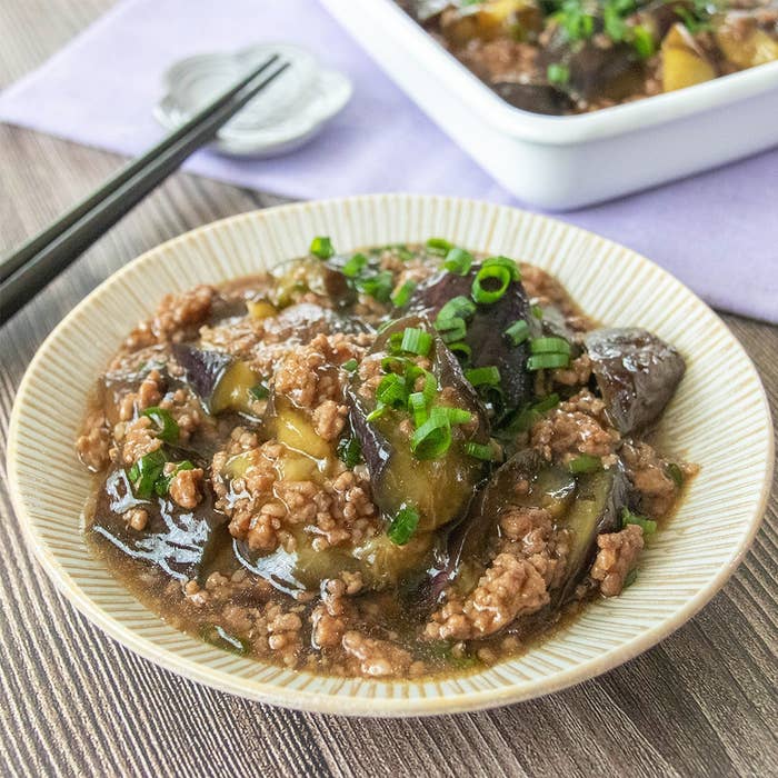 なすとひき肉のチーズケチャップ炒め