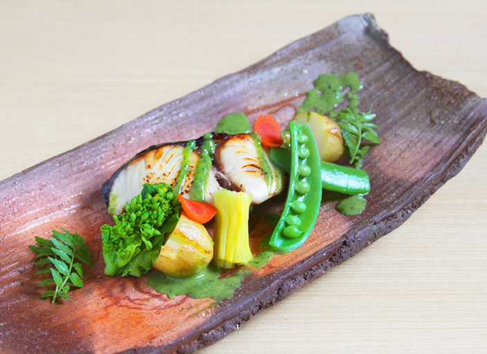 鰆の幽庵焼き 旬野菜添え 木の芽味噌かけ - あの店の人気レシピから学ぶ！逸品レシピシェフごはん