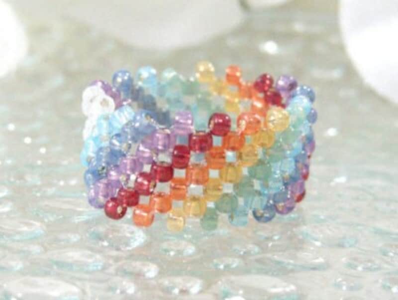 DIY💠 丸小ビーズのシンプルひし形リング作り方♪ How to make Simple Beaded Ringseasy テグス編みビーズリング！大人手作りアクセサリー初心者簡単 - YouTube