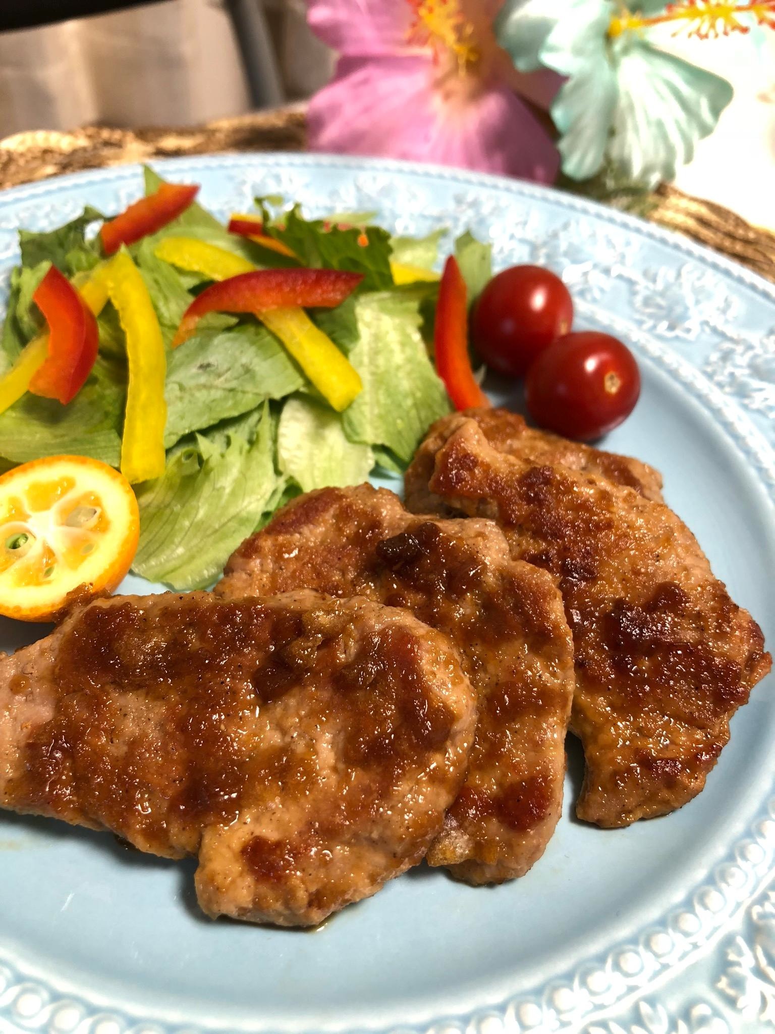 やわらか♡豚ヒレブロックのにんにく照り焼き