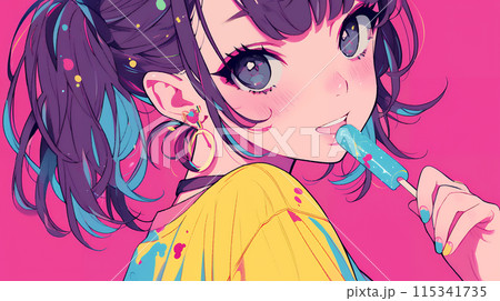 アイスを食べる女性のイラスト素材194379776 毎月1点無料 フリー のストックフォト イメージマート