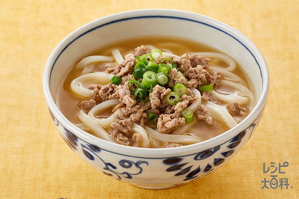 レンジで簡単♡温かい肉味噌うどん