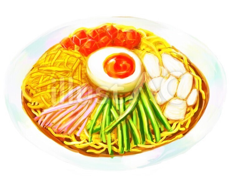 横向きの冷やし中華はじめましたのイラスト - ONWAイラスト