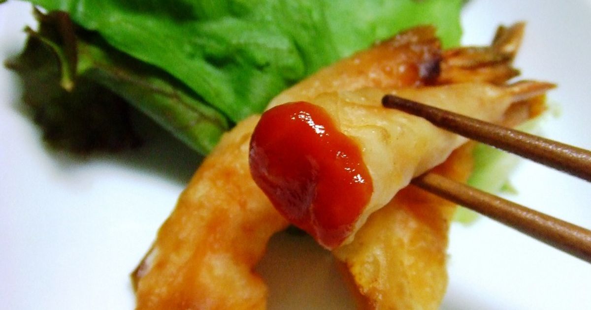 ワンタンの皮で作る「えび棒餃子」: こんなの食べたよ