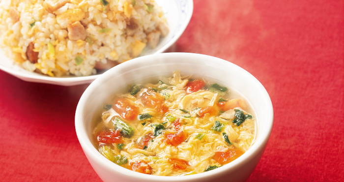 トマトと卵の中華風スープ おうちで簡単中華風スープレシピ！お豆腐が入って一段と美味しい！ 244kcalSoup dining
