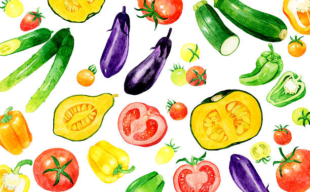 カラフル夏野菜フレーム トマト・プチトマト・ゴーヤ・枝豆・きゅうり・ナス・パプリカ・オクラ イラスト無料イラスト素材TemplateBox