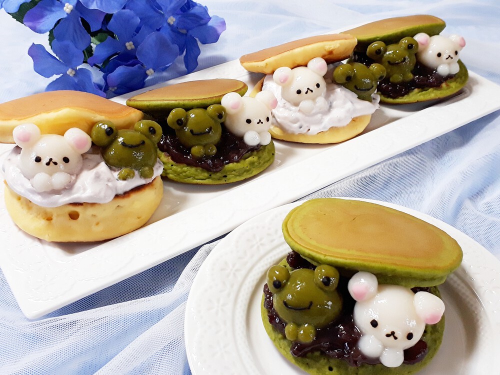 子どもが喜ぶカエルまんじゅう 青汁で色付！