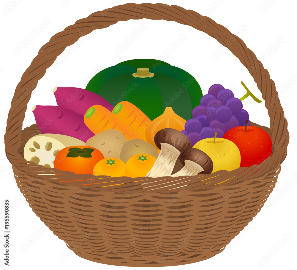 野菜シリーズ カゴに盛ったキノコ：イラスト無料