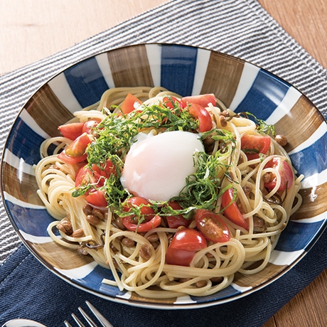 納豆とトマトのバジルパスタ 納豆を美味しくさっぱりと