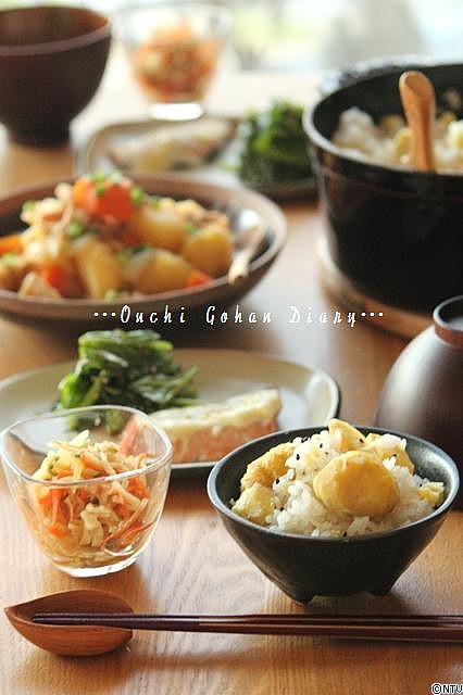 秋の味覚！栗ご飯と鮭のホイル焼きの献立白ごはん.comの献立シリーズ栗ご飯の献立に迷ったら鮭のホイル焼き！：白ごはん.com