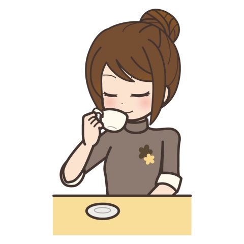 コーヒーを飲みながら会話する女性：イラスト無料