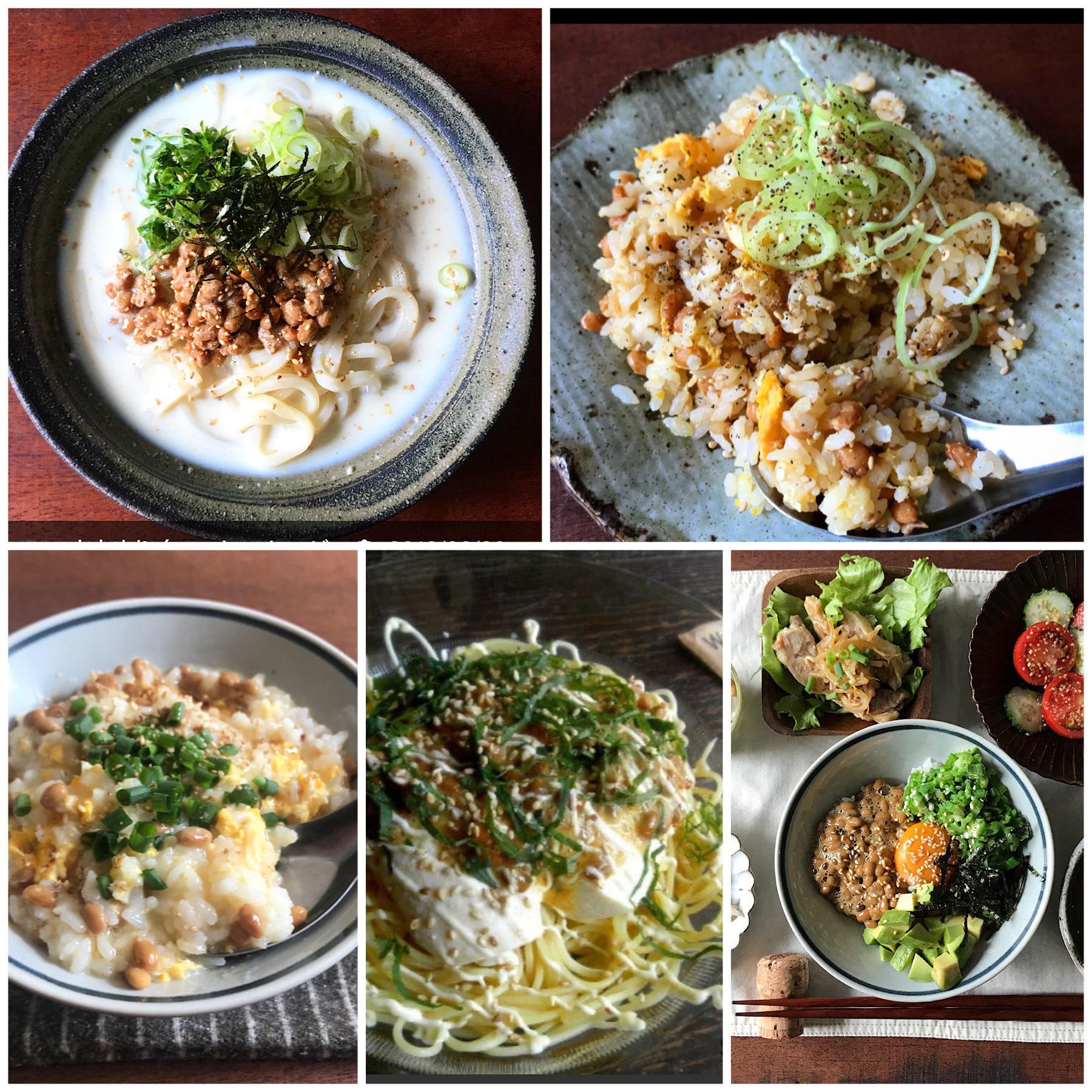 □レンチン納豆チャーハン ①納豆１パックに付属のタレを加えて混ぜる ②耐熱容器に卵１個を割り入れて溶きほぐし、ごま油大さじ１、納豆 を加えラップをかけずに電子レンジ６００Wで１分２０秒加熱する ③温かいご飯約１５０ｇ、鶏がらスープの素小さじ１、しょう油小さじ