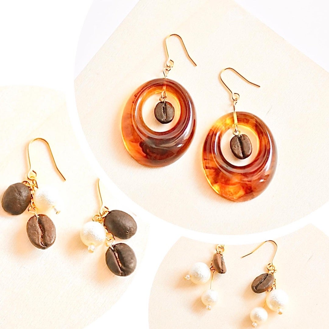 ロット変更30個 コーヒー豆ビーズ ゴールドライン 貫通穴 アクリル アクセサリーパーツ ハンドメイドLittle Beans