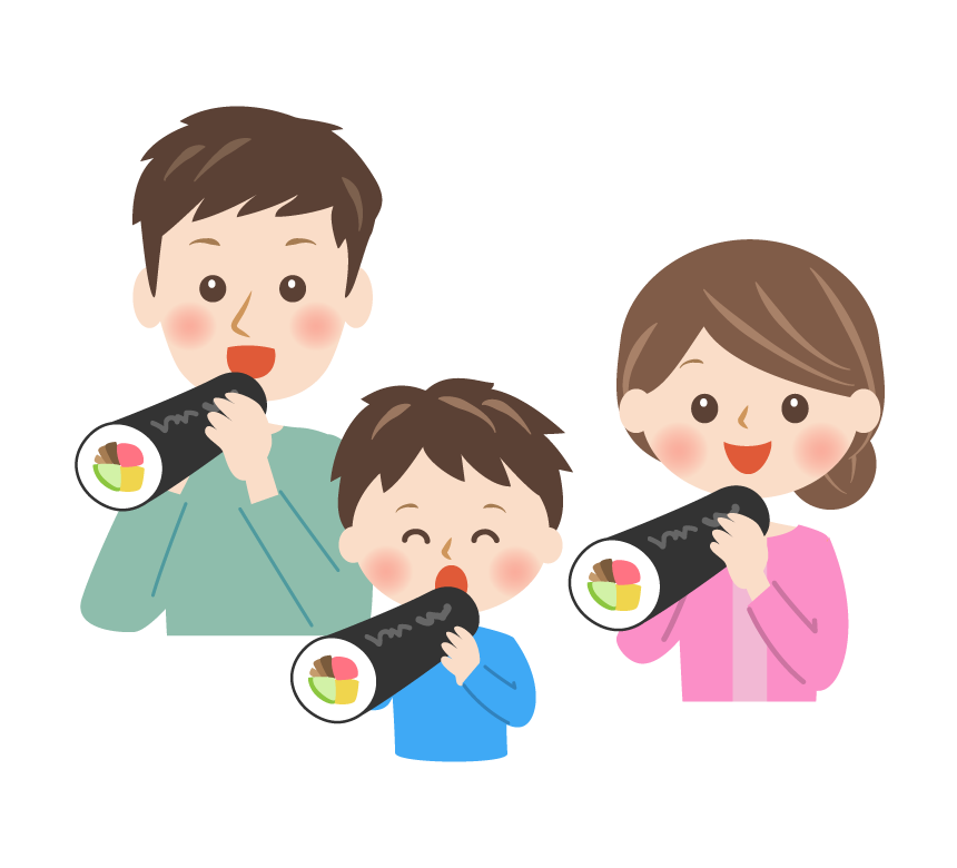 恵方巻きを食べる赤鬼と青鬼のイラスト無料のフリー素材 イラストエイト