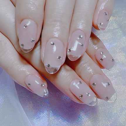 春のクリアフレンチ 長さ出しからノーカットでセルフネイル🌸