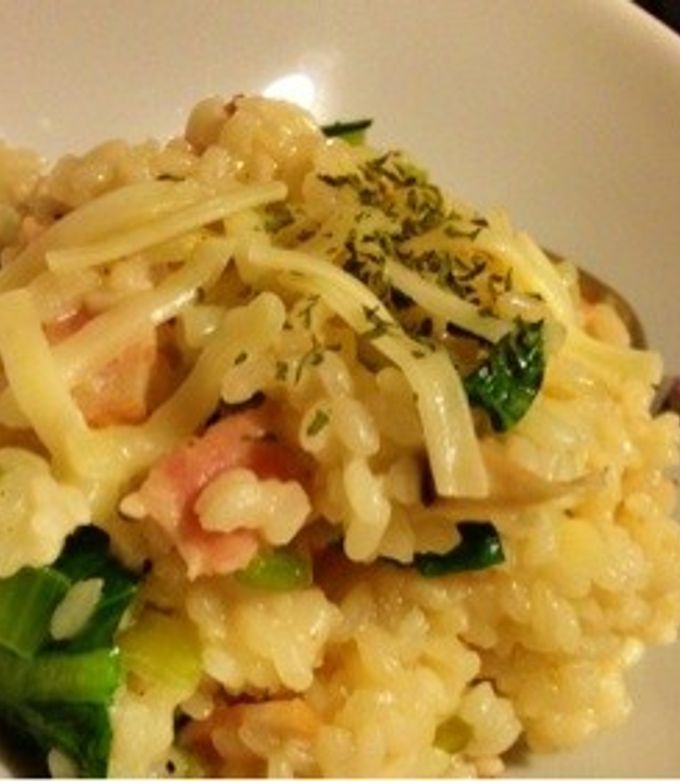 米からレンジで♪小松菜とトマトのミルクリゾット