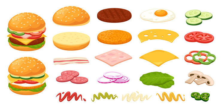 ぬりえ素材・ハンバーガー・ファーストフードイラスト無料・かわいいテンプレート