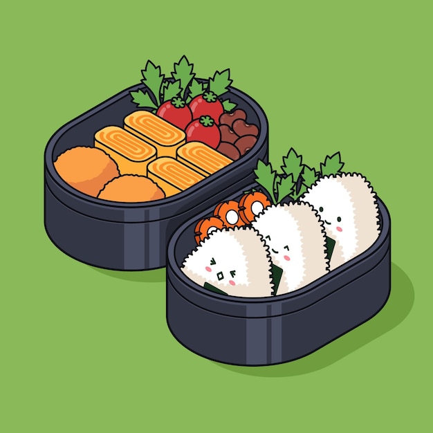 可愛いお弁当のおかずとお弁当箱セットのイラスト素材122048206- PIXTA