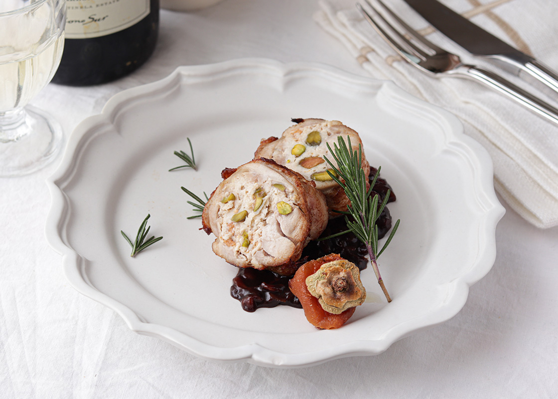 伊達鶏とあんぽ柿のバロティーヌ