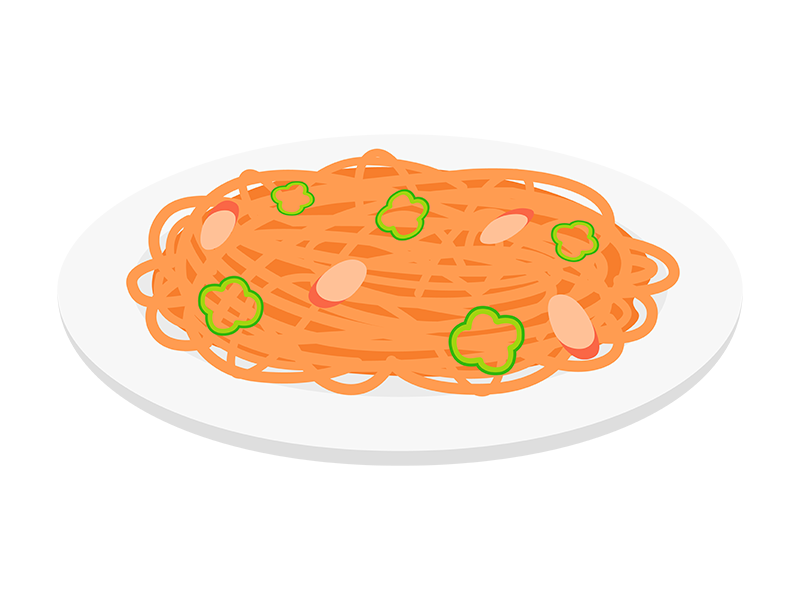 ナポリタンを食べる子供のイラスト 2カット- イラストくん