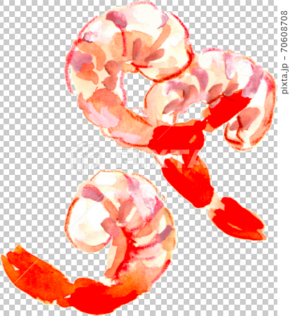 赤色のむき海老の食材アイコン：イラスト無料