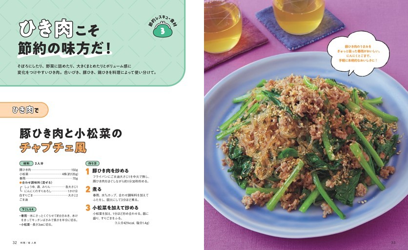 豚ひき肉と小松菜のチャプチェ風