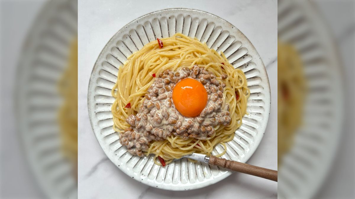 納豆としめじのペペロンチーノ