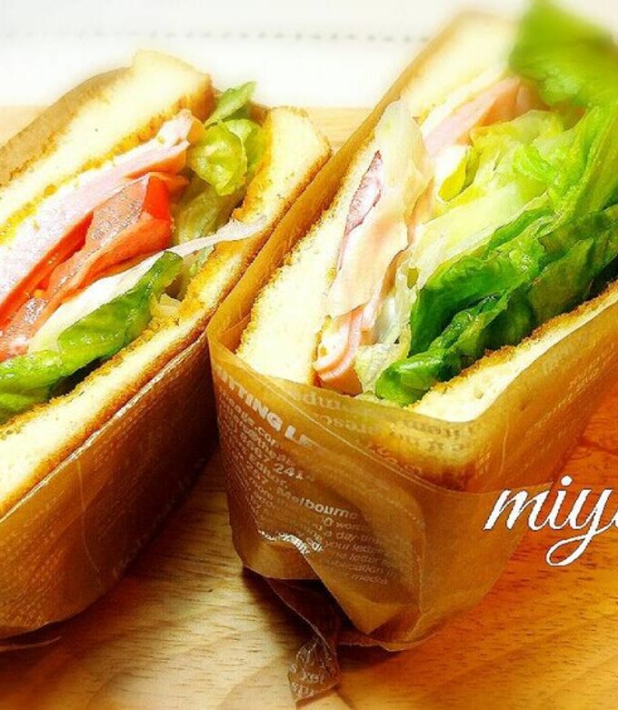 わんぱくサンド 包み方もわかる！How to make an omelette Wanpakusandwich.アボカド、卵3個のボリュームオムレツ、ハム、シャキシャキ野菜たっぷり