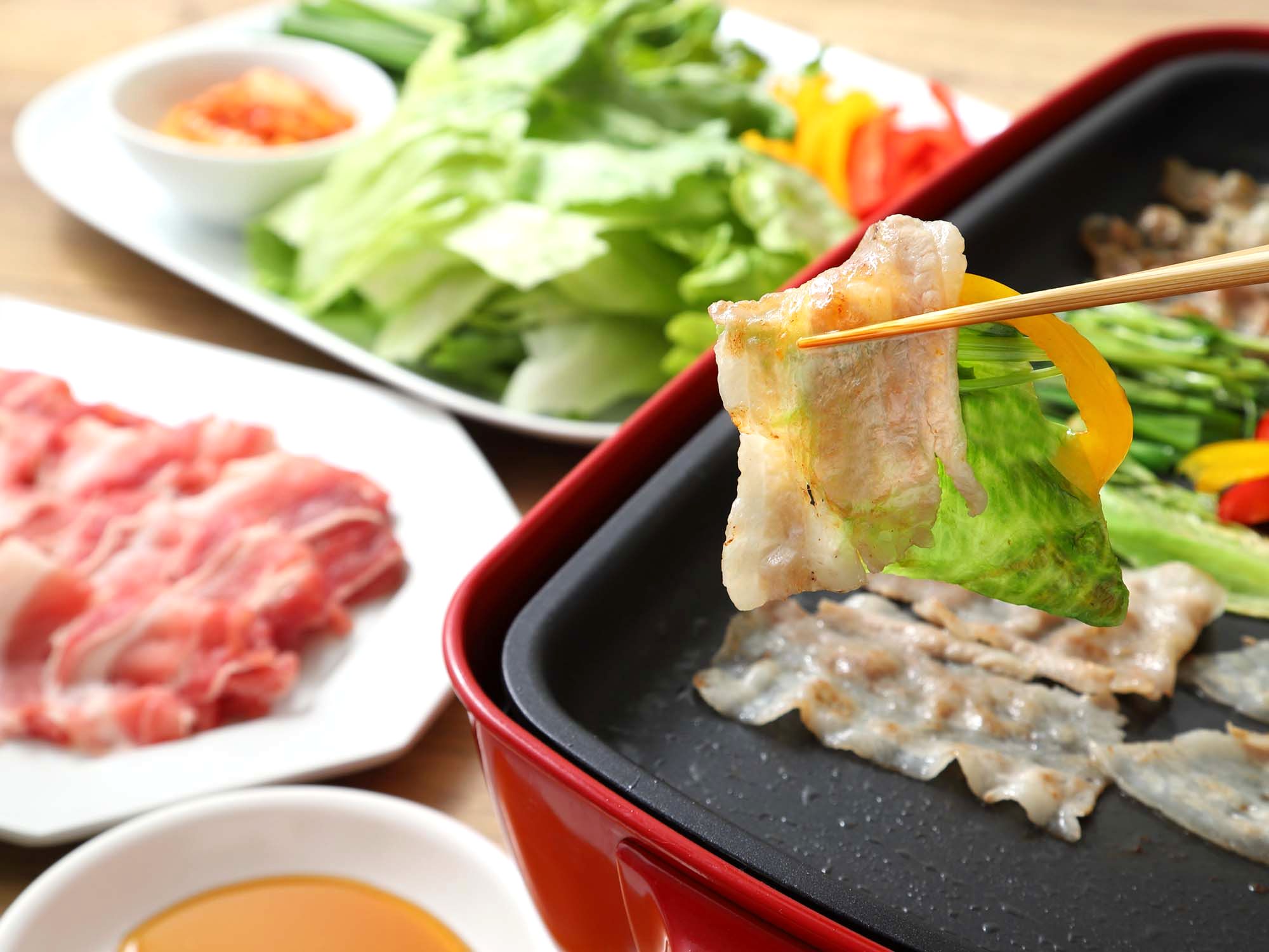 ホットプレートで豚しゃぶ蒸し