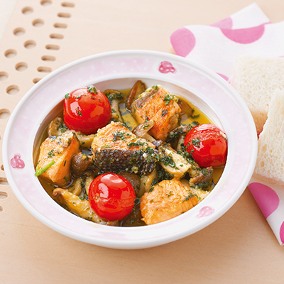 えびのアヒージョの献立 副菜：なすのマリネ、汁物：たっぷり野菜のコンソメスープ 献立・メニュー 味の素パーク たべる楽しさを、もっと