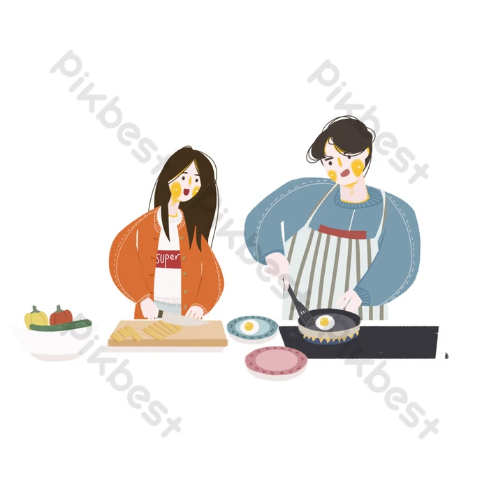 モダンなキッチンで一緒に料理をして美しい笑顔のカップル無料写真