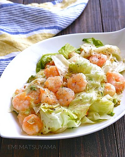 えびとキャベツのわさびマヨ炒め