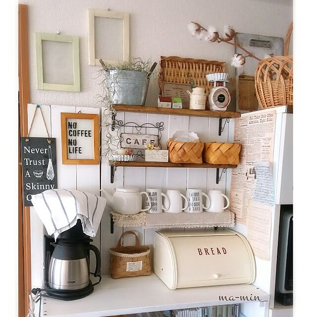 2段木製コーヒーバー＆*ラック* - キッチンカウンター用*トなブラックメタルフレームと天然木棚コーヒー、紅茶、調味料、マグカップ＆カップ用の省スペース収納、*シェルフ