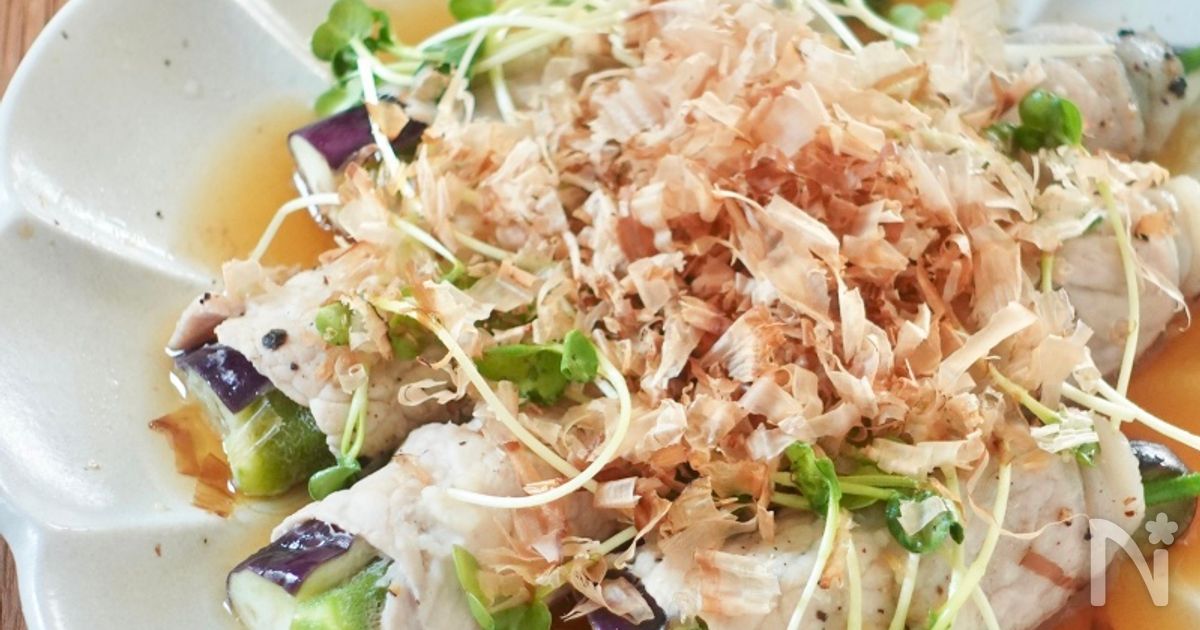 レンジで簡単ヘルシー！茄子とオクラのにんにくポン酢蒸し