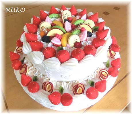 ☆受注製作☆ フェルトケーキ バースデーケーキ アニバーサリーケーキ フルーツホールケーキ
