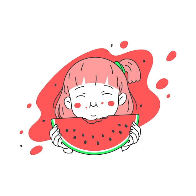 スイカを食べる可愛いペンギンのイラスト無料フリーイラスト素材集 Frame illust